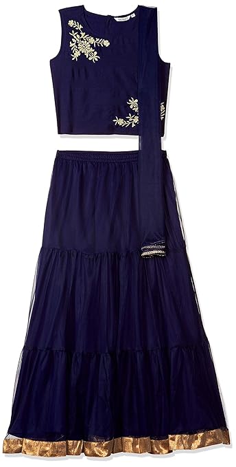Karigari Girl's cotton Lehenga Choli (281329987_NAVY_11Y