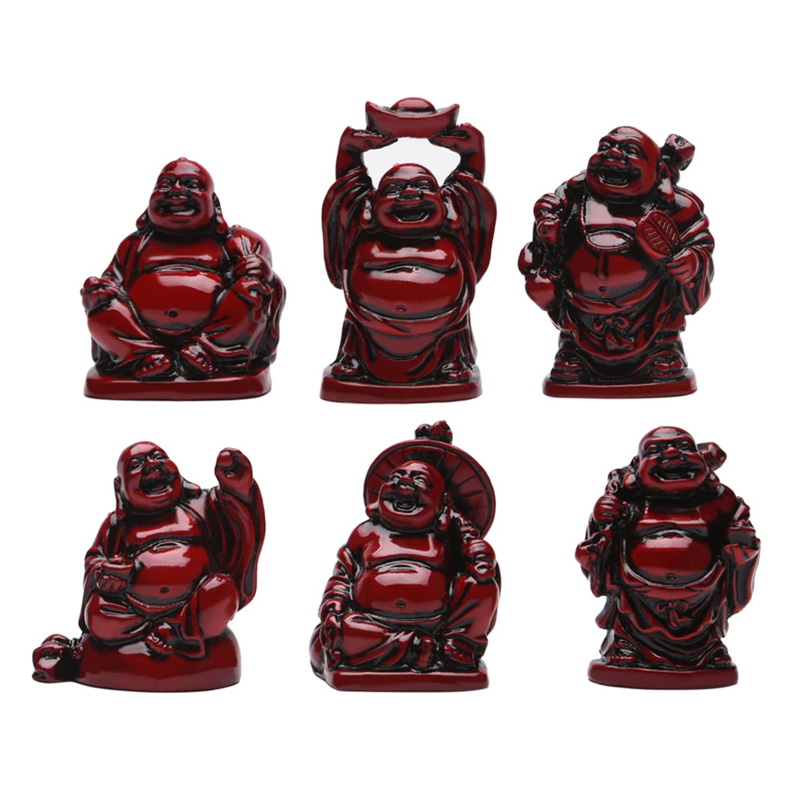 STCREE Resin Fesng Shui Laughing Buddha Statues Red Lucky Happy Maitreya Statue 5.5cm(H) Desk Flower Pot Decoration Collectible Gift 6pcs TQGJST4