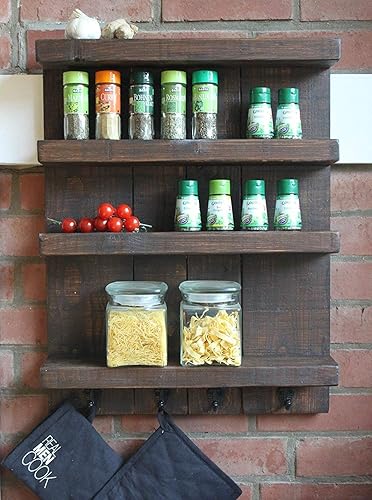 Holz Gewürzregal hängend fertig montiert mit Haken braun vintage