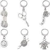 KitBeads 6pcs Tibetan Sewing Charms Mixed Styles Button Scissors Pendant Decorations Antique Silver Sewing Theme Yarn Charms for Jewelry Making Bulk