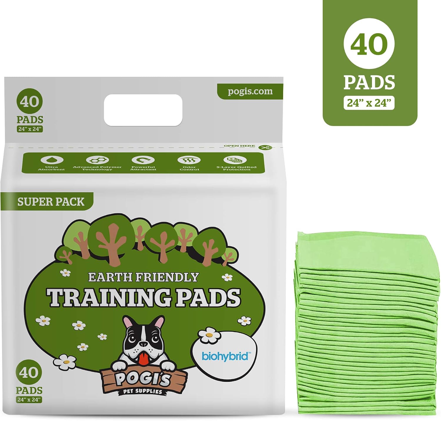 Pogi's Dog Training Pads with Sticky Tabs - Eco-Friendly, Odour Blocking & Super Absorbent - 40-Pack (60 × 60 cm) - Image 3