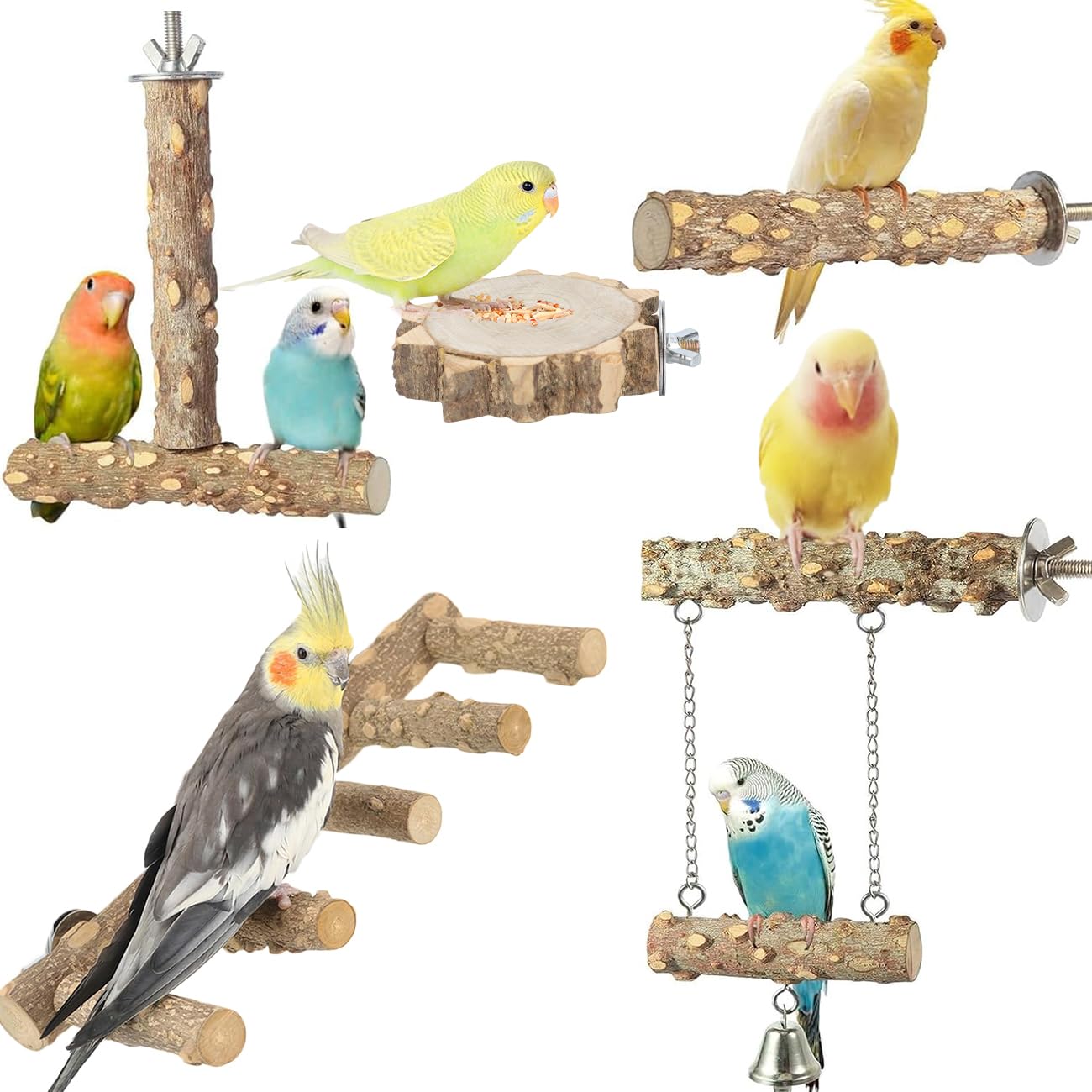 Photo 1 of Bolagar Bird Ladder Perch for Cage, Nature Wooden Bird Bridge Exercise Stands Parrot Climbing Chewing Toys for Small Animal (B)