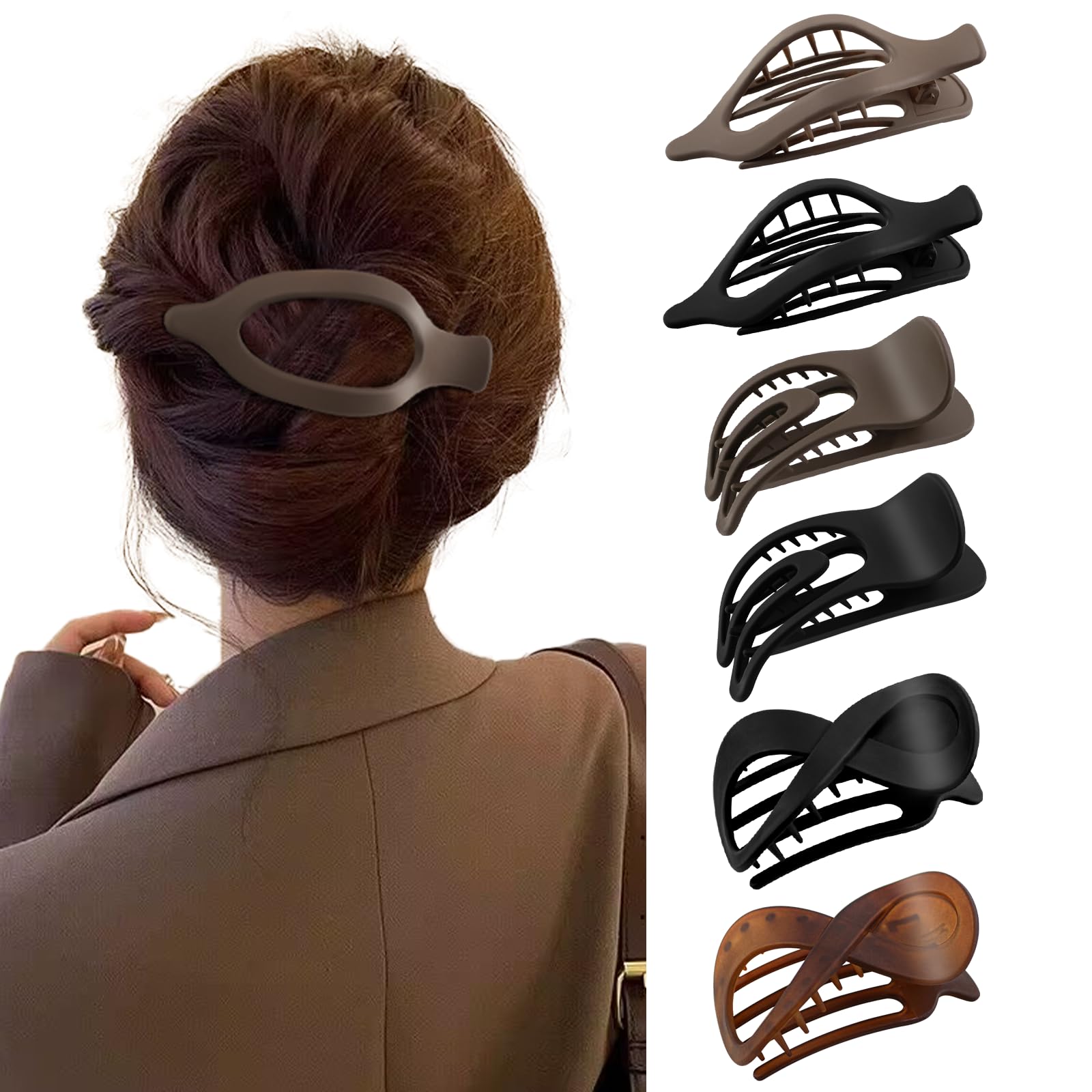 Hair Claw Clips 6Pcs Large Strong Hold Hair Clip for Thick Thin Hair, French Matte Flat Hair Clamps Acrylic Nonslip Jaw Clips for Women and Girls (A)