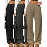 Yearntown 3 Pack Women's Wide Leg Baggy Sweatpants Fleece Elastic Lounge Pants with Pockets Casual Loose Yoga Jogger Pants