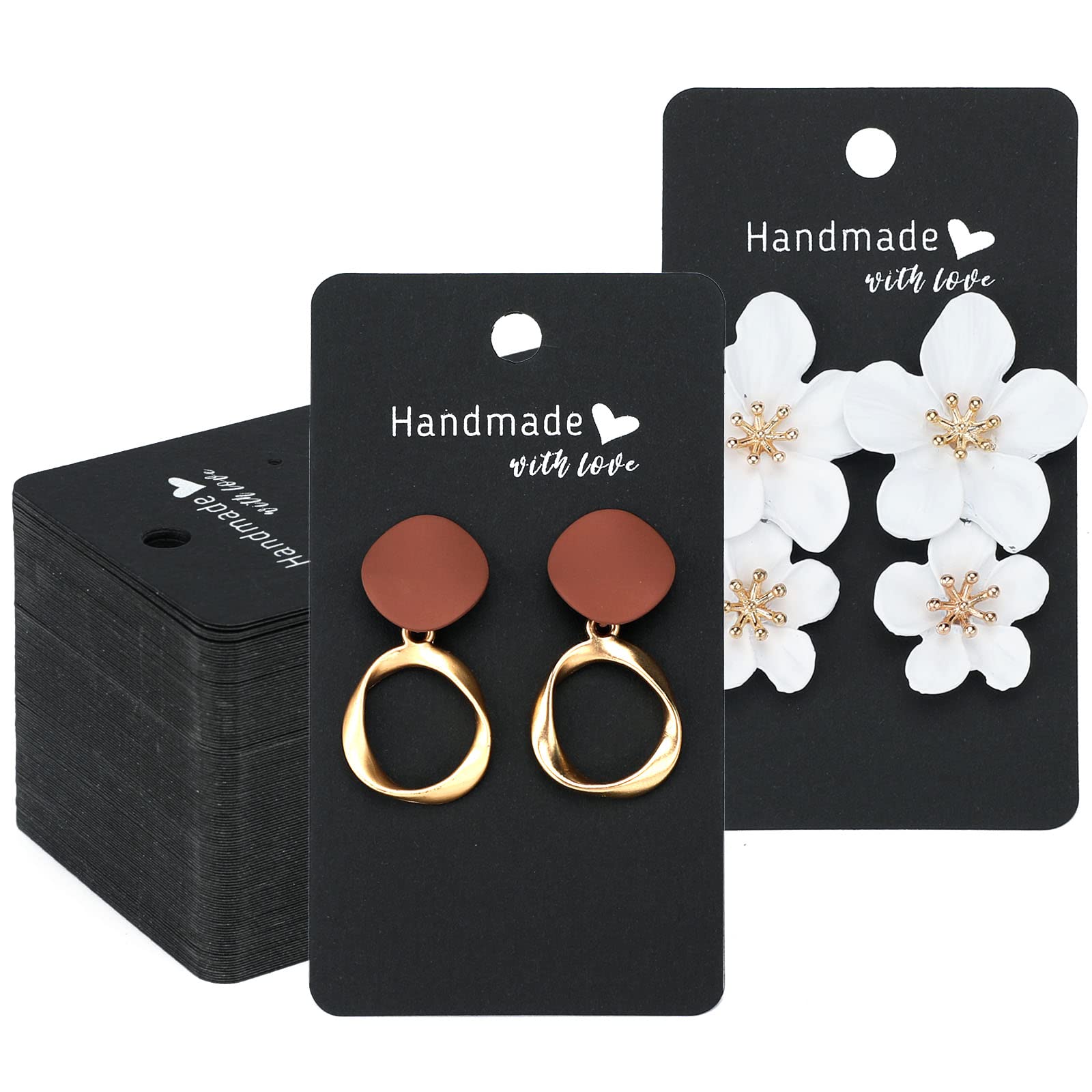G2PLUS 100PCS Earring Display Cards - Black Earring Card Holder - Handmade with Love Jewellery Packaging Cards for Jewellery Making Storage & Disply