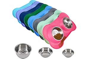 Juqiboom Dog Bowls 2 Stainless Steel Bowl for Pet Water and Food Feeder with Non Spill Skid Resistant Silicone Mat for Pets Puppy Small Medium Cats Dogs