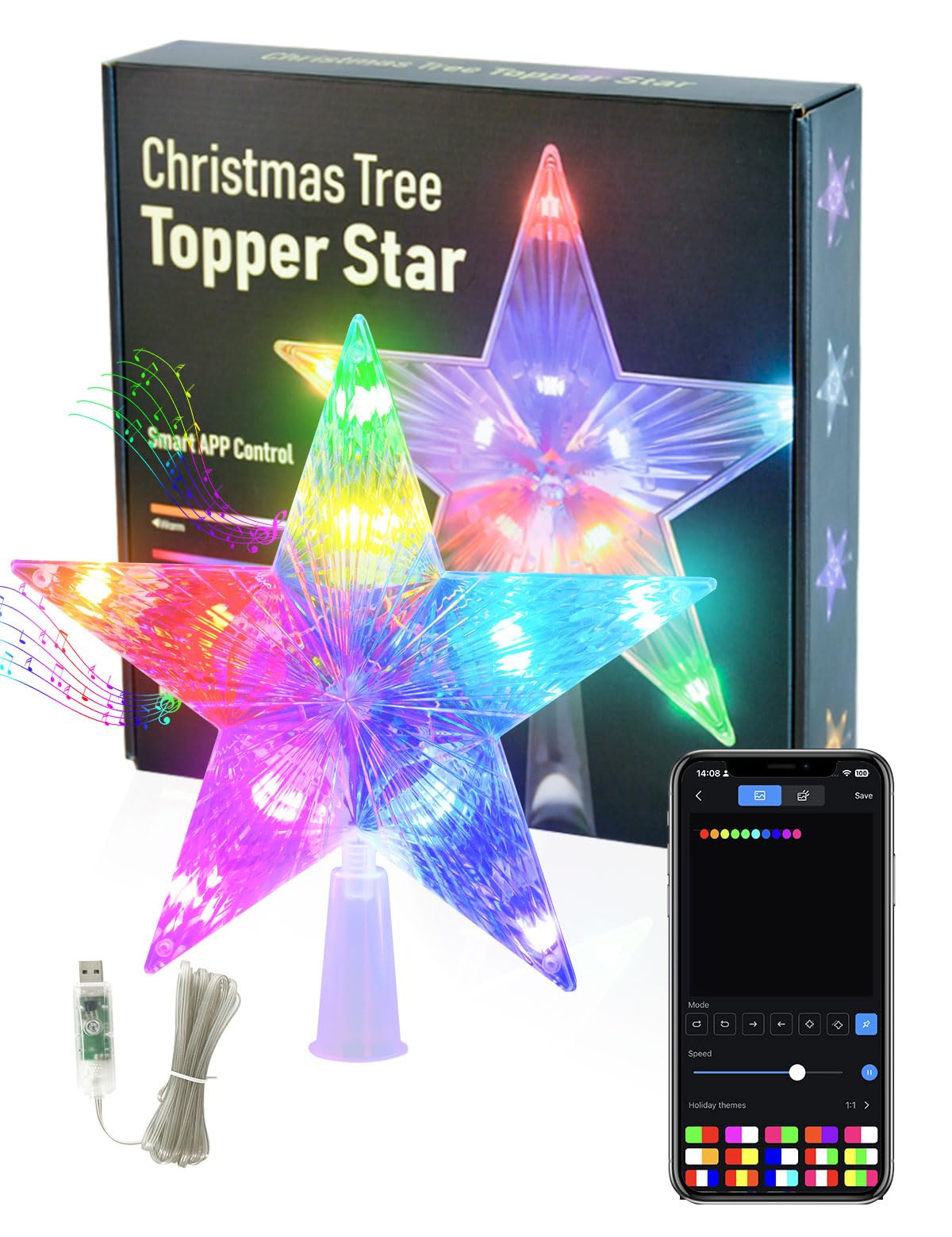 Christmas Star Tree Topper, 7.6" Smart DIY Color Changing LED Tree ...