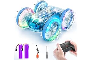 LODBY Amphibious Remote Control Car for Boys, 2.4GHz RC Boat Monster Truck with LED Lights, 4WD All Terrain Stunt Car, Kids Pool Beach Water Toys for 4 5 6 7 8 9 10 Year Old