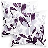 CaliTime Throw Pillow Covers Decorative 18 X 18 Inches Pack of 2 Cozy Fleece Elegant Vibrant Aquatic Plants Cushion Cases for Couch Bed Sofa Farmhouse Decoration Deep Purple