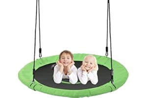 IHOMEPARK Tree Swings for Kids Outdoor, 40 Inch Diameter 600lb Weight & Adjustable Hanging Ropes Tree Swings, Great for Playground Swing, Backyard and Playroom(Green)