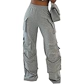 Lyaheima Women’s Cargo Sweatpants Loose Fit Jogger Pants with Pockets High Waisted Streetwear Lounge Trousers