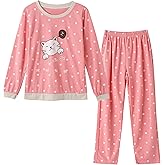 Hupohoi Big Girls Winter Long Sleeve Pajama Sets Cute Cat Patterns Sleepwear Cartoon Pjs