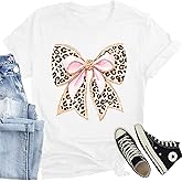 CQF Bow Shirts for Women Cute Pink Bowknot Ribbon Print Tee Tops Bow Girly Aesthetic T-Shirts