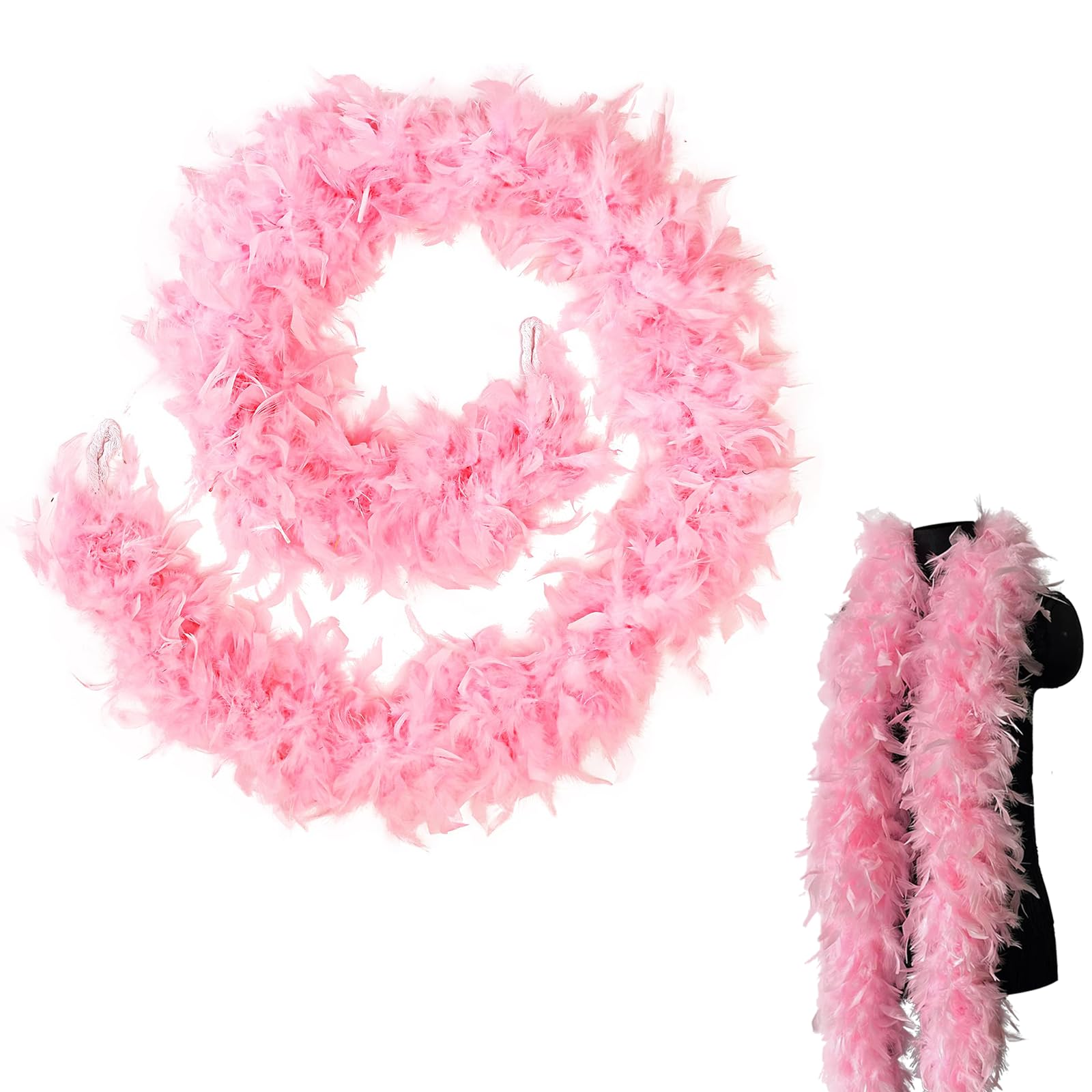 MORAINJAY Colorful Feather Boas,6.6ft/2m Pink Natural Turkey Feather Boa for Women,Girls,80g Fluffy Boa Feather for Fancy Dress Home Dancing Party,Wedding,Halloween,Cosplay,Costume Decoration