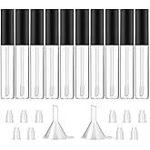 GTHER 10 Pack 10ML Plastic Empty Lip Gloss Tubes Containers, Clear Refillable Lip Balm Bottles with Rubber Inserts and Transf