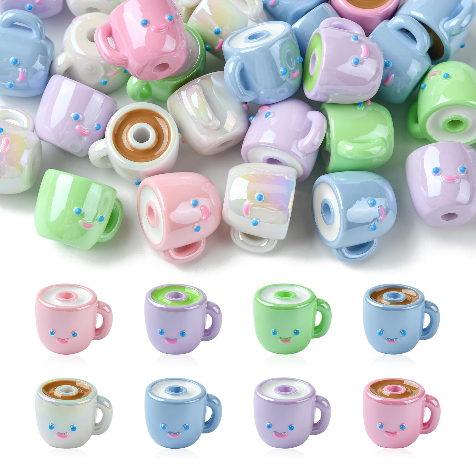UR URLIFEHALL 30 Pcs Opaque Cartoon Acrylic Coffee Cup Beads 3D Colourful Imitation Drink Mug Beads for Jewellery Making DIY Crafts โ image 1