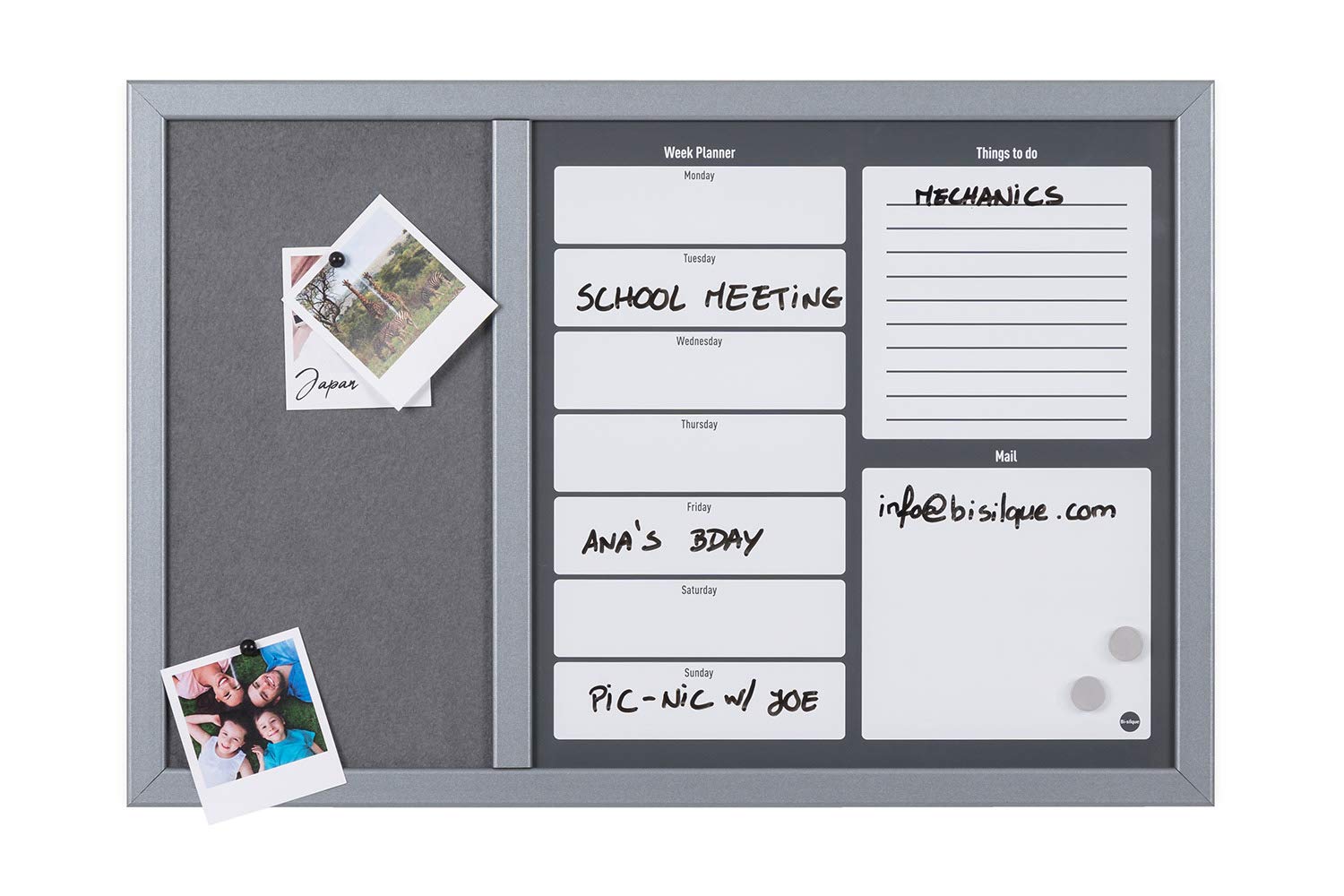 Bi-Office e-Mail Messages and Weekly Planner Board Felt 60 x 40 cm Grey
