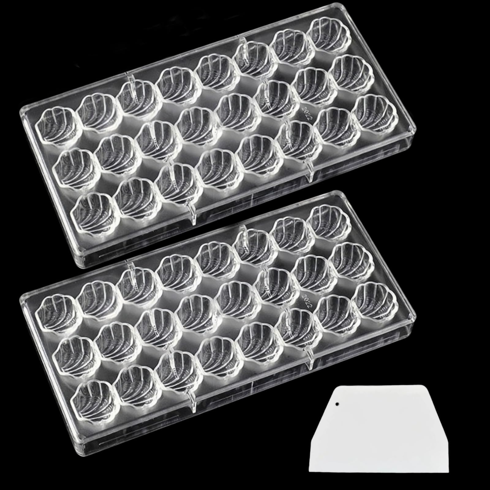 Binwat Chocolate Candy Mold PC Polycarbonate Chocolate Making Mould with Scraper (Scalloped Shell, 2pcs)