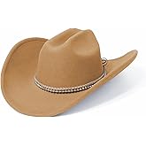 SAJUZEN Cowboy Hats for Women and Men with Wide Brim Felt Western Hats for Cowgirls and Cowboys