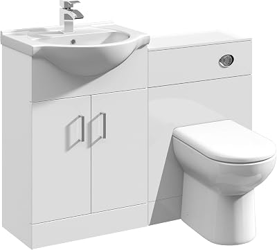 VeeBath Linx 1050 Vanity Unit Set, Wash Basin & WC Toilet Pan - White