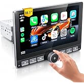 Haudio Single DIN Car Stereo with 10.1 Inch Rotating IPS Touchscreen, Wireless CarPlay and Android Auto, Android 13, 2GB+64GB, Volume Knob, Physical Buttons, GPS, WiFi, Bluetooth, DSP, AM/FM Radio RDS