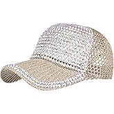 Women Men Studded Rhinestone Crystals Adjustable Ponytail Mesh Baseball Cap Shiny Bling Casual Sports Cap Breathable Sun Hat