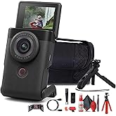 Canon PowerShot V10 Content Creator Compact &amp; Microphone (Black) Bundle | For Photography &amp; Video + 64GB Memory Card + Camera Bag + Tripod + HDMI Cable + Cleaning Kit (5947C002) + More