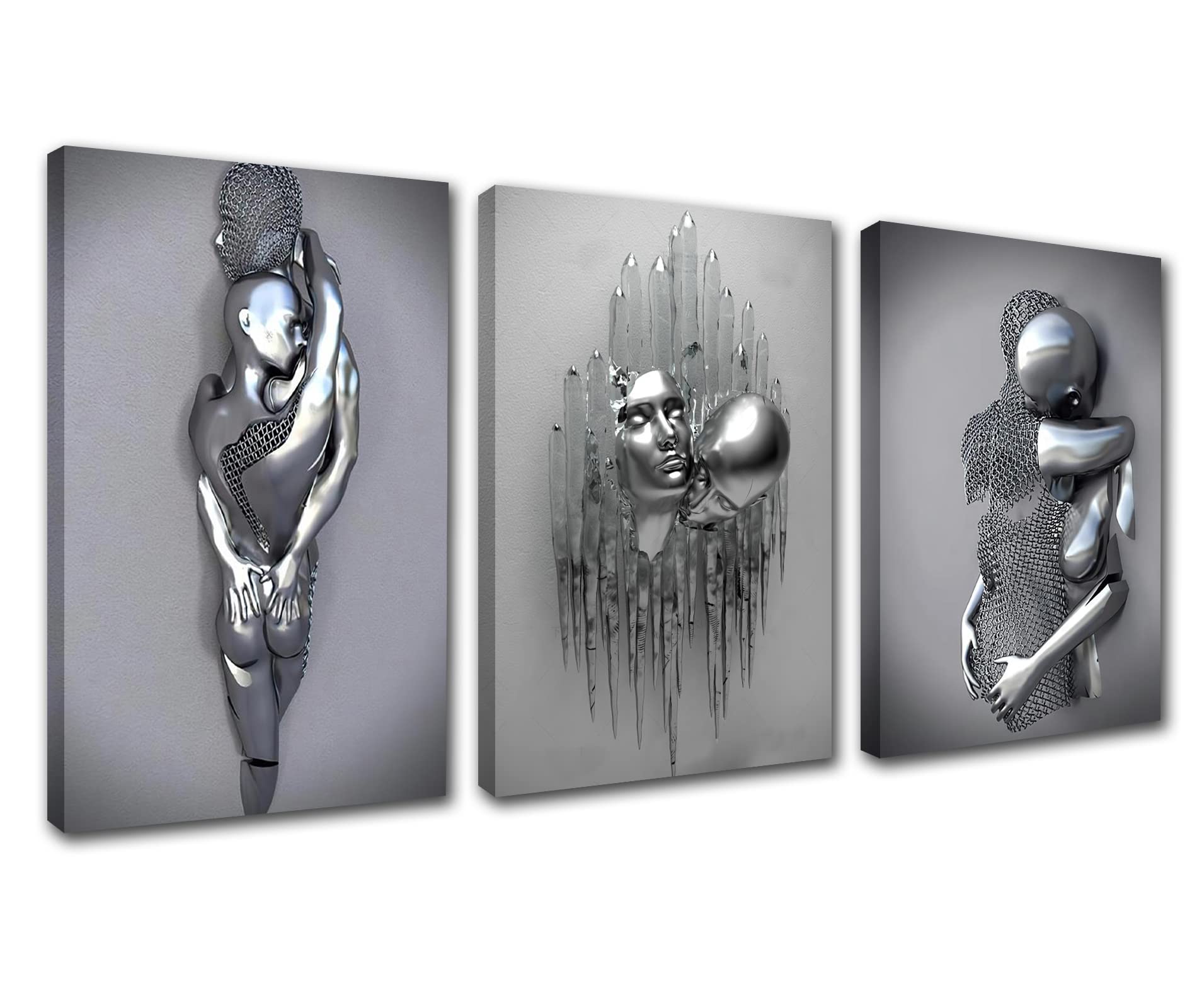 Couples Canvas Wall Pictures for Bedroom Metal Couple Hugging Contemporary Artwork Home Decor for Living Room Romantic Abstract Posters and Prints Framed Ready to Hang Posters and Prints 48''Wx24''H — image 1