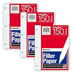 KAISA Graph Paper Filler Paper, 8"x10.5" 4x4