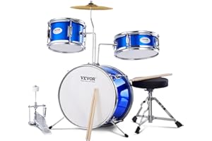 VEVOR Kids Drum Set, 3-Piece, 14 in Beginner Drum Set with Adjustable Throne Cymbal Pedal Two Pairs of Drumsticks, 8'' Tom Dr