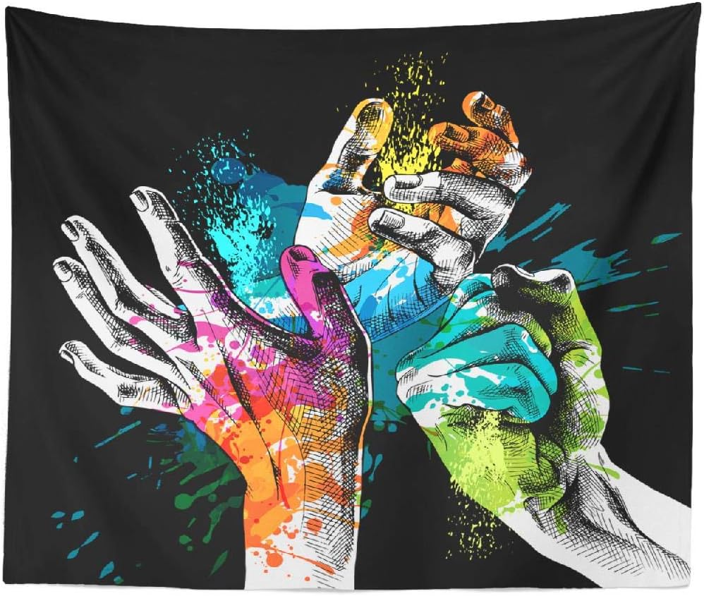 GANKE Black and White Tapestry,Fantasy Trippy Hand Bright Black Art Unique Colorful Psychedelic Hippie Tapestry Wall Hanging for Men Bedroom Living Room Dorm Decor, 60x80 Inch Blacklight Tapestry