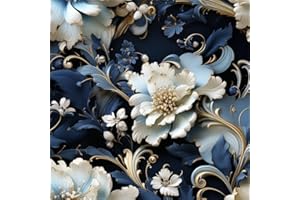 Dark Navy Blue White Peony Floral Vintage Peel and Stick Wallpaper Contact Paper Vinyl Stick on Wall Paper for Bedroom Bathro