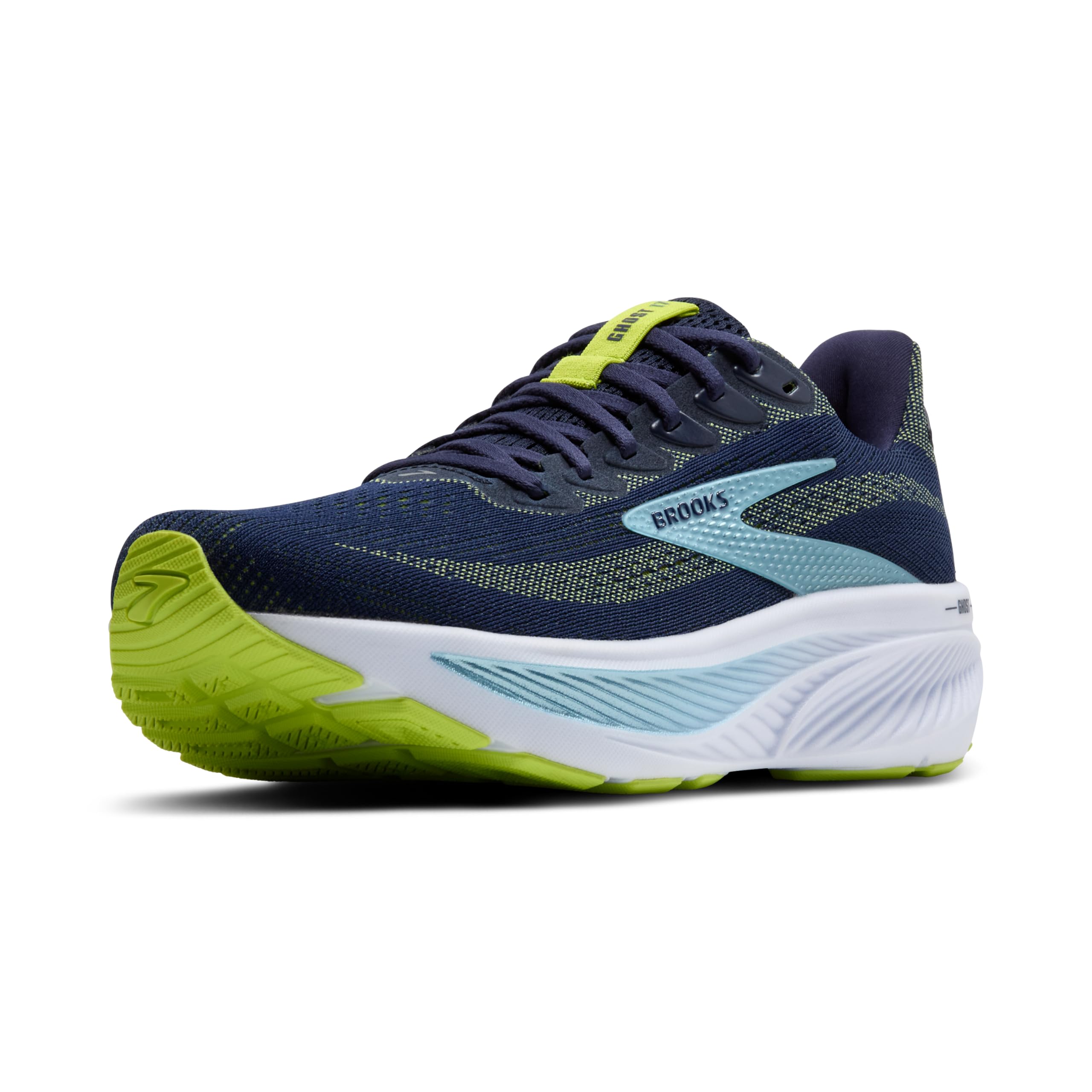 Brooks Men’s Ghost 17 Neutral Running Shoe - Peacoat/Lime/Blue - 12.5 Wide Image
