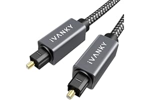 IVANKY Optical Audio Cable 3.3ft/1M Digital Audio Optical Cable for Soundbar, S/PDIF Toslink Fiber Optic Cord [Braided, Gold-Plated Connectors, CL3 Rated] for TV, Samsung, Xbox/PS4, Sonos-Grey