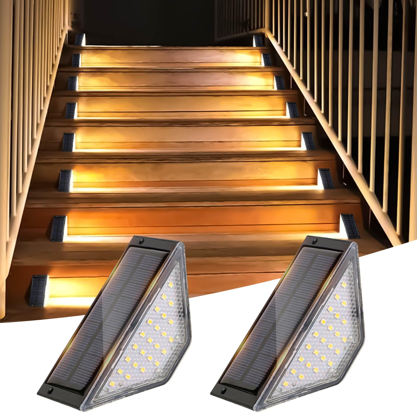 flintronic 2 Pack Solar Step Lights, Solar Stair Lights IP65 Waterproof,24 LED Beads Solar Outdoor Lights for Stairs Fence Step Yard Pathway Patio Garden Patio Porch (3000k Warm White)