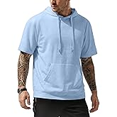 JMIERR Mens Short Sleeve Hoodie Cotton Hooded T-shirts Lightweight Solid Sweatshirts with Pocket