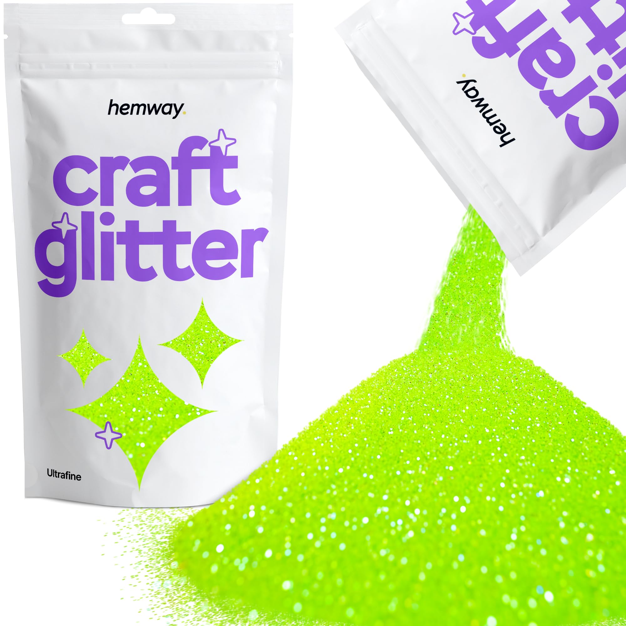 Hemway Craft Glitter Fluorescent UV Neon Green 100g Ultrafine Glitter for Crafts, Resin, Cosmetic, Nail, Face, Body, Festival, Tumblers, Art, Candle, Crafting