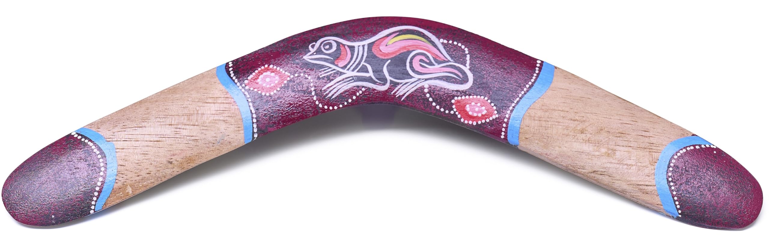 Australian Treasures Boomerang Frog, 40cm, Wooden, Handpainted Frog Design, Playful Aboriginal Style, for Children
