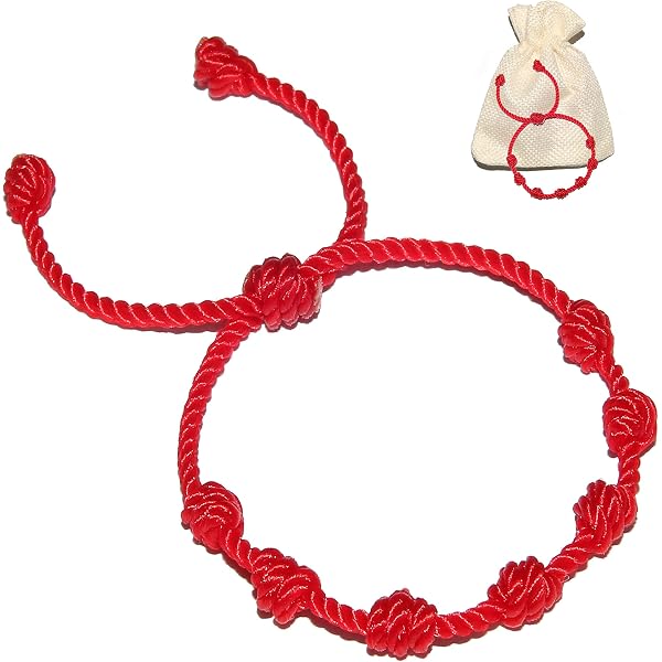 Pulsera Roja De 7 Nudos: Adjustable Red Evil Eye Protection Bracelet (2-Piece Set)