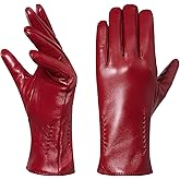 Hanotolo Womens Winter Leather Gloves -TouchScreen Warm Wool Lined Texting Driving Gloves