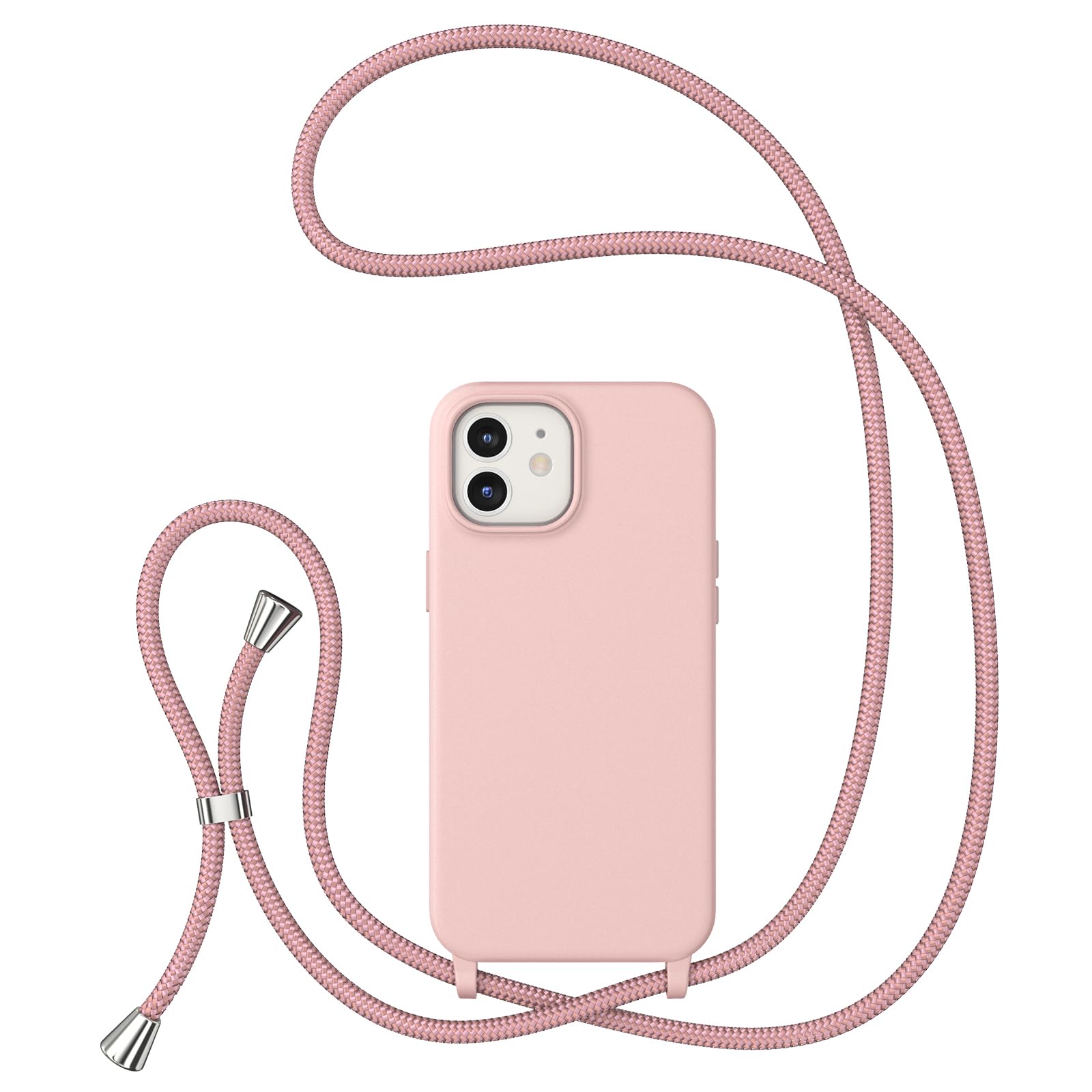 ZTOFERA Crossbody Lanyard Case for iPhone 12/12 Pro, Liquid Silicone Protective Phone Case with Strap Adjustable Neck Cord Necklace Soft Cover, Pink