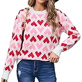 Women Valentines Day Sweater Long Sleeve Embroidery Heart Sweater Oversized Knitted Pullover Jumper Tops