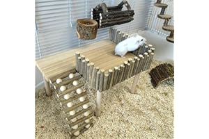 Naiveferry Wooden Hamster Platform with Climbing Ladder, Chinchilla Platform Hamster Stand Platform Guinea Pig Climbing Toys 