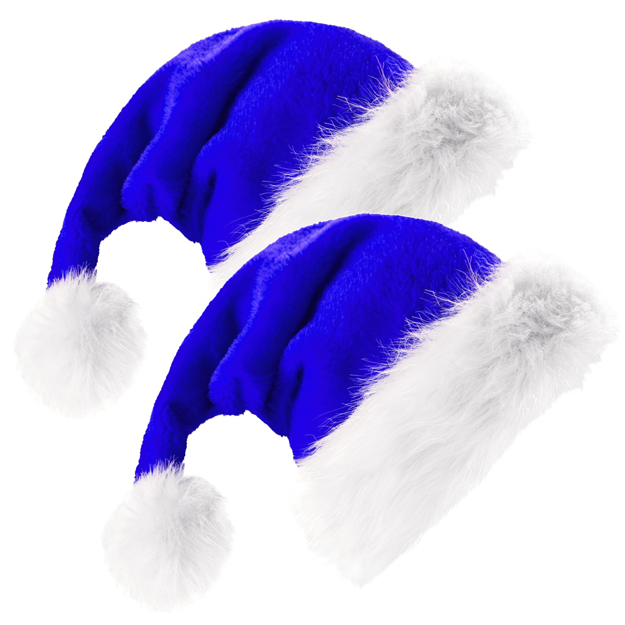 ZSYIULIA 2pcs Blue Santa Hat Christmas Hat, Soft Plush Deluxe Xmas Santa Claus Hat, Velvet Comfy Santa hat for Santa Claus Fancy Dress, Christmas New Year Party, Xmas Tree Decorations, Adults Unisex