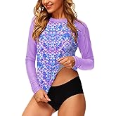 Deerose Women UPF 50+ Rash Guard Printed Swim Shirts Surf Swimwear Top