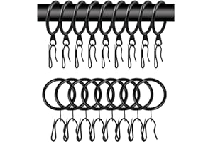 WISION 60 Pcs Metal Curtain Rings with Eyelet & Drapery Hooks, 30 mm Internal Diameter, Black