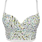 Women's Bustier Crop Top Mesh Corset Top Push up Rhinestone Diamond Bra Club Party Vest