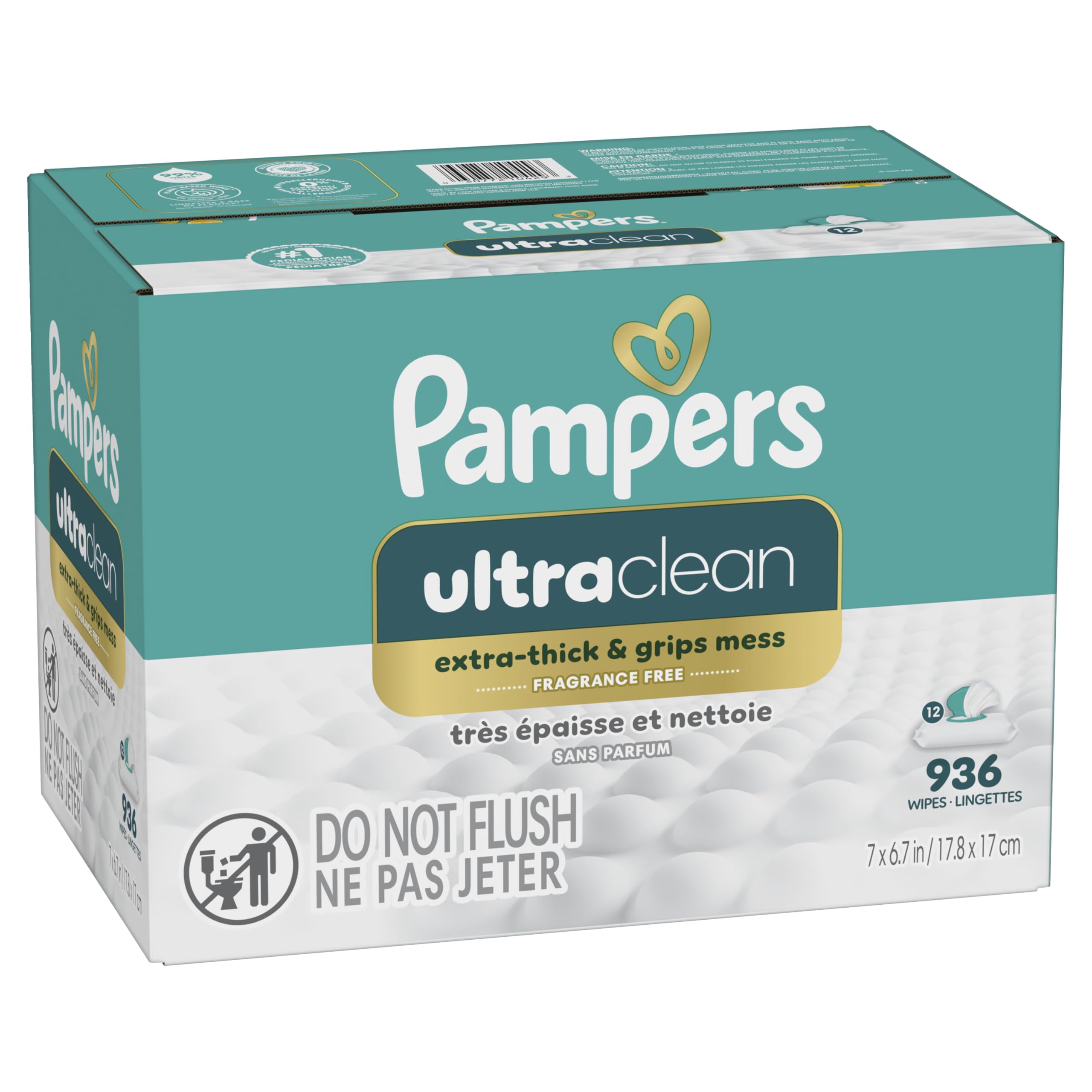Pampers Ultra Clean Baby Wipes (Previously 'Free & Gentle'), 99% Water, Hypoallergenic, Unscented, 100% Plant Based, Plastic-Free, 936 Baby Wipes Total (12X Flip-Top Packs) [Packaging May Vary]