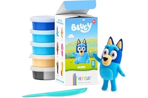Hey Clay Bluey & Friends Lot de 5 boîtes d'argile séchant à l'air libre avec instructions interactives (français non garanti)