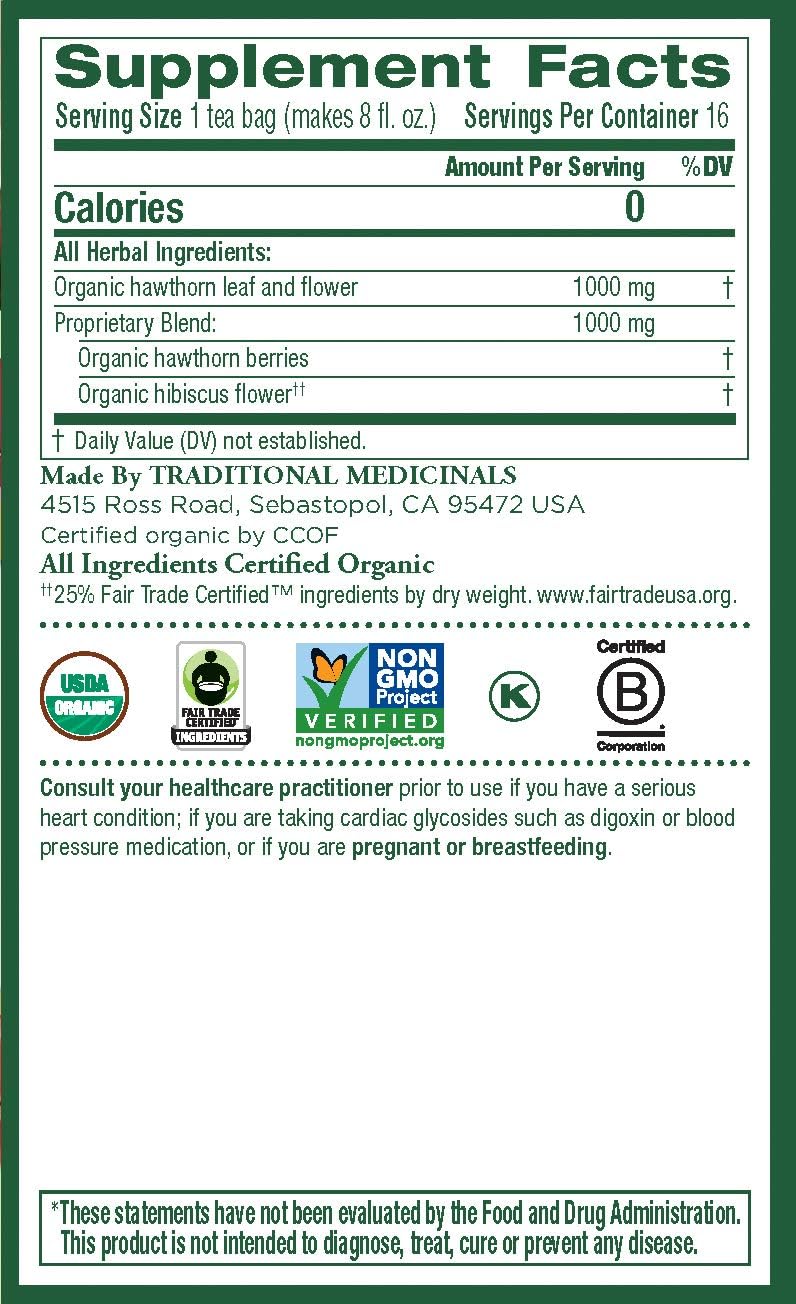Traditional Medicinals Organic Hawthorne With Hibiscus Herbal Tea, 16 Tea Bags (pack Of 6): Health & Personal Care